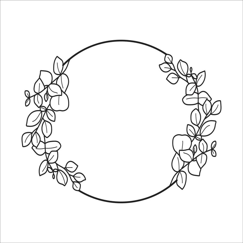 contorno negro con decoración circular de hojas de invitación vector