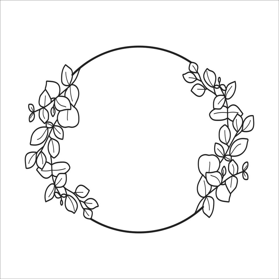 black outline with circular invitation leaf decoration vector