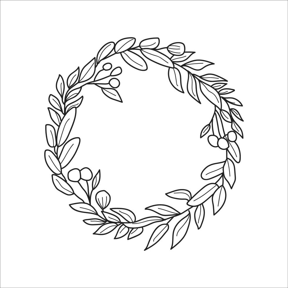 black outline with circular invitation leaf decoration vector