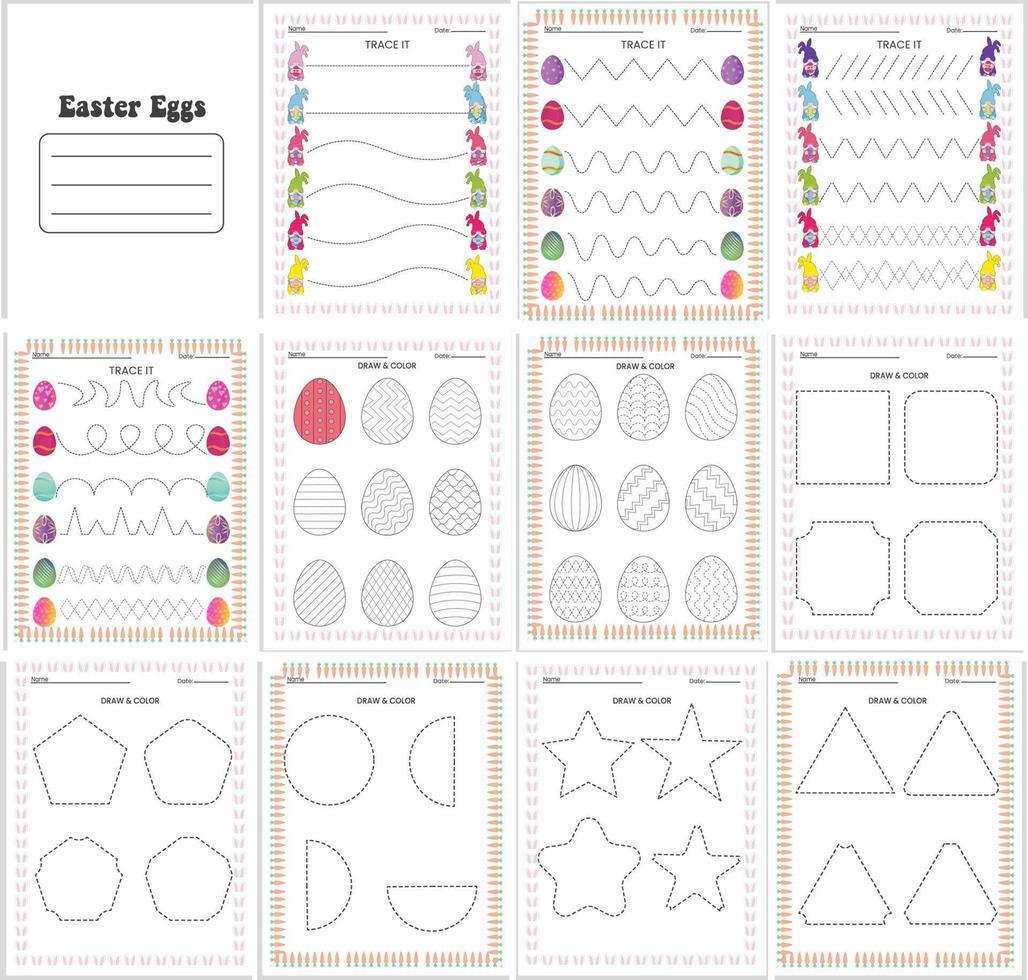 Easter Eggs Tracing Worksheets vector