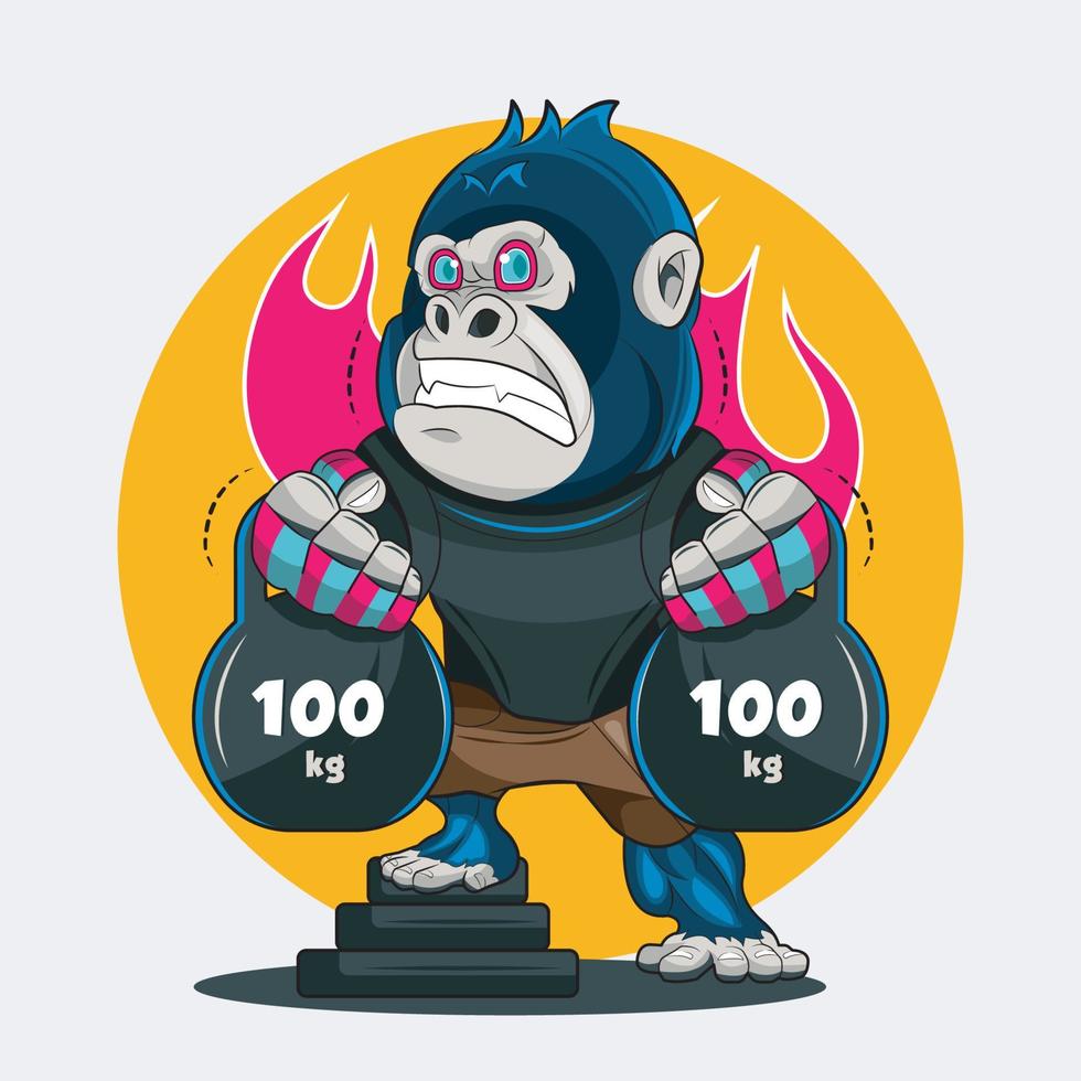 Gorilla workout with kettlebell vector illustration free download