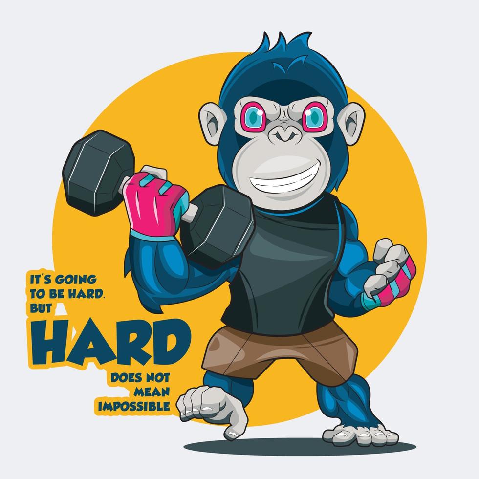 Motivational Quotes. Gorilla workout with dumbbell vector illustration free download