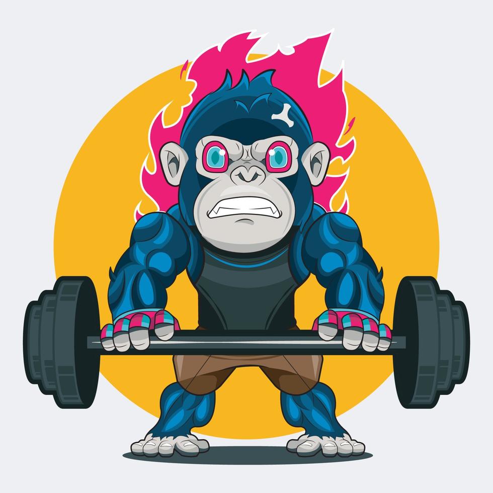 Gorilla workout with barbell vector illustration pro download