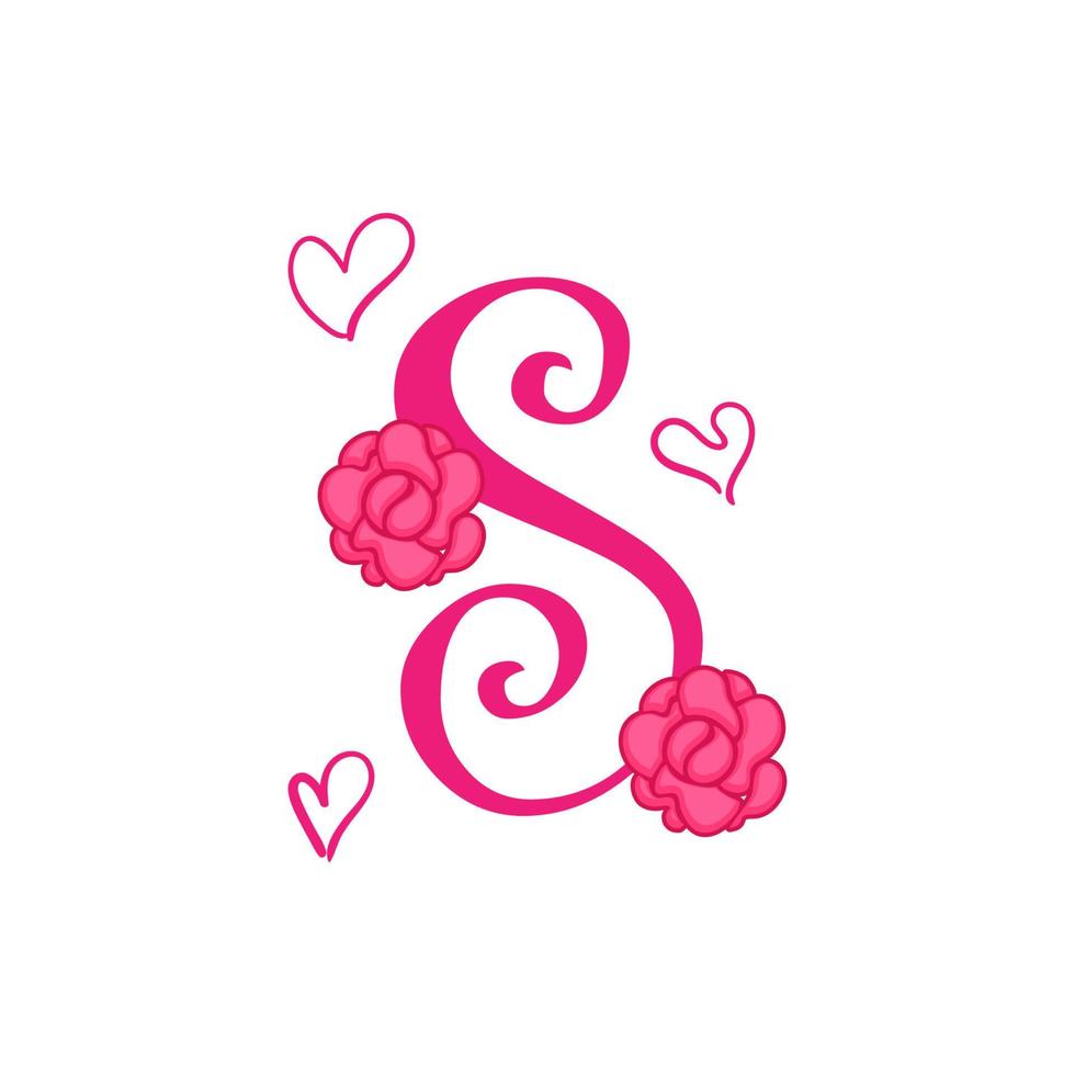 typography vector illustration valentine, flower, love in pink color.