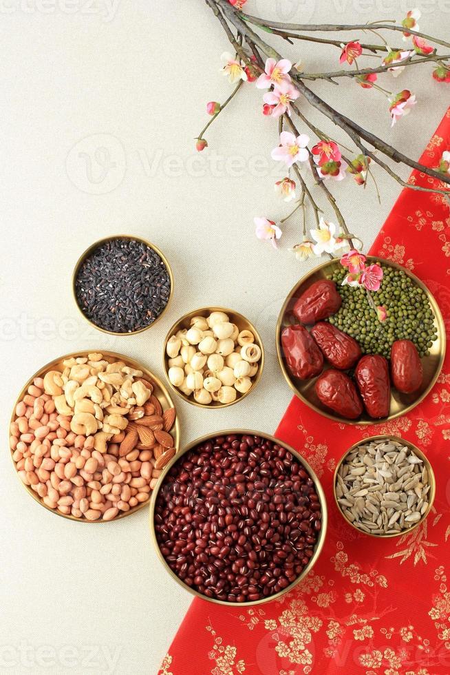 Raw Ingredients of Laba Porridge or Patjuk Dongji, Red Adzuki Congee photo