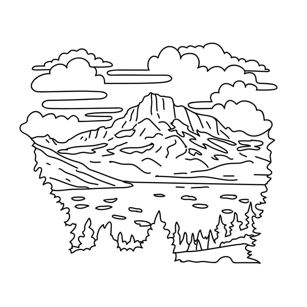 Thousand Island Lake in Sierra Nevada within Ansel Adams Wilderness Monoline Line Art Drawing vector