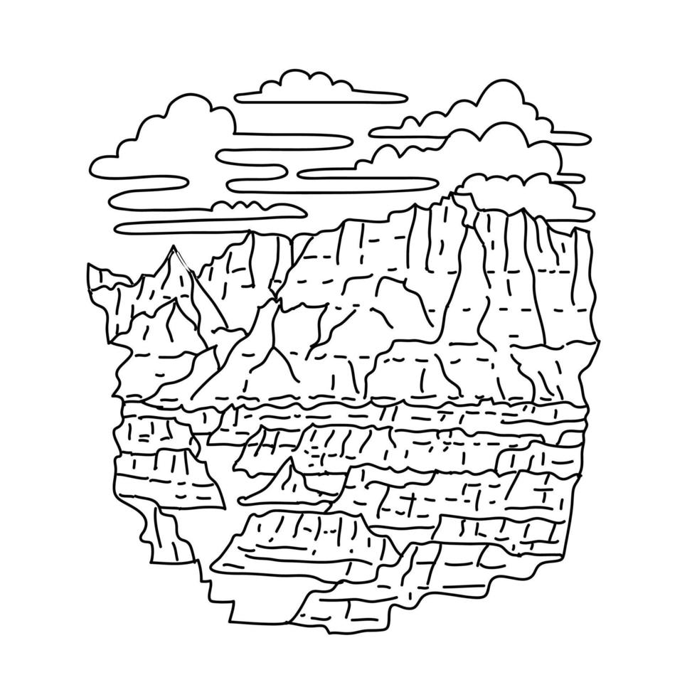 Door Trail in Badlands National Park South Dakota Monoline Line Art Drawing vector