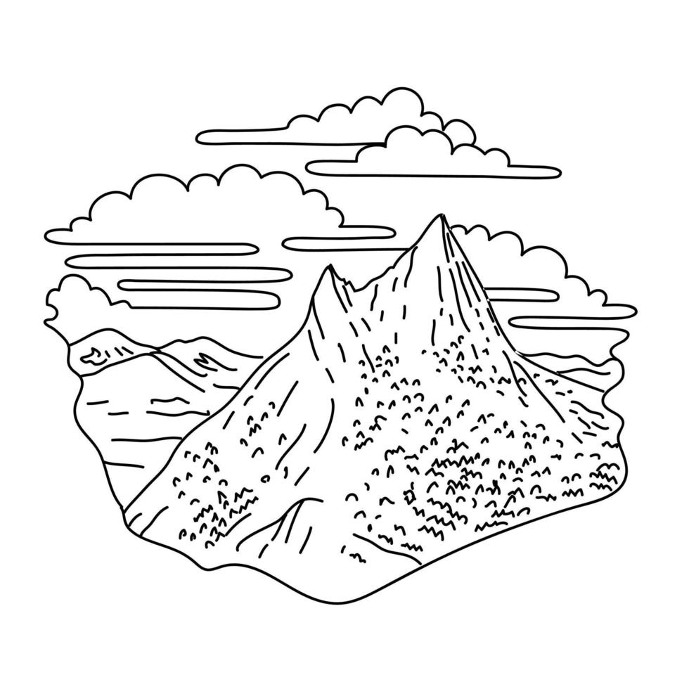Mount Conness in Yosemite National Park California Monoline Line Art Drawing vector