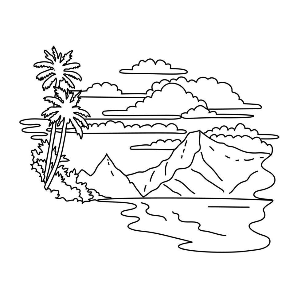 Ofu Beach in National Park of American Samoa Monoline Line Art Drawing vector