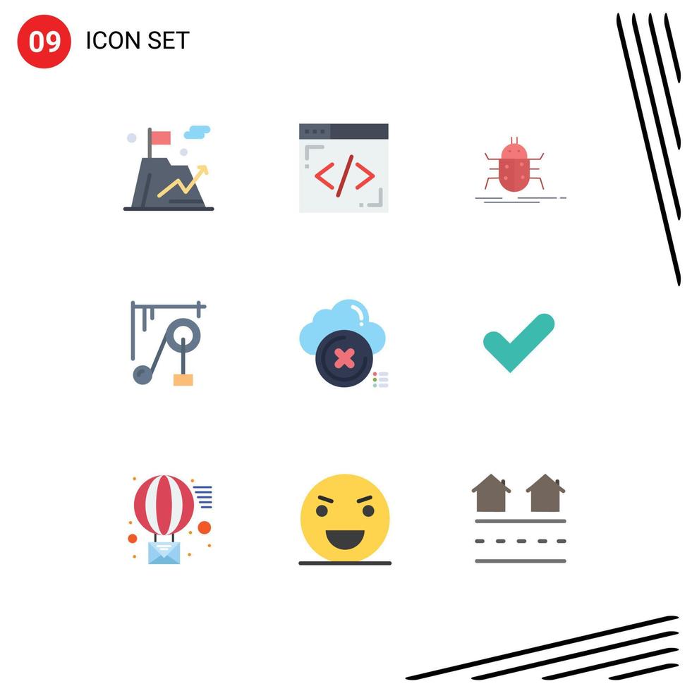 Mobile Interface Flat Color Set of 9 Pictograms of delete science machine bugs science device Editable Vector Design Elements