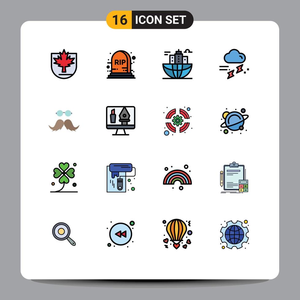 16 interfaz de usuario paquete de líneas llenas de color plano de signos y símbolos modernos de bigote lluvioso negocio nube de lluvia elementos de diseño de vectores creativos editables