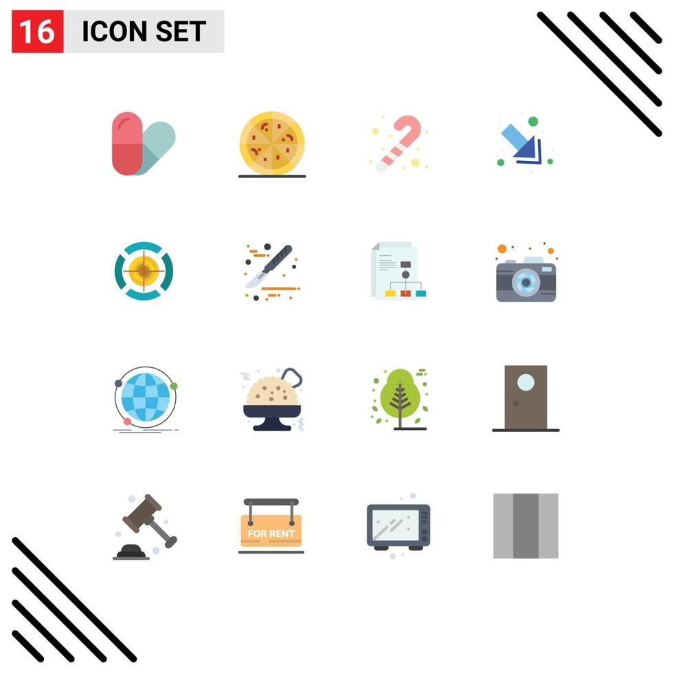 Pack of 16 creative Flat Colors of presentation scalpel down medical target Editable Pack of Creative Vector Design Elements