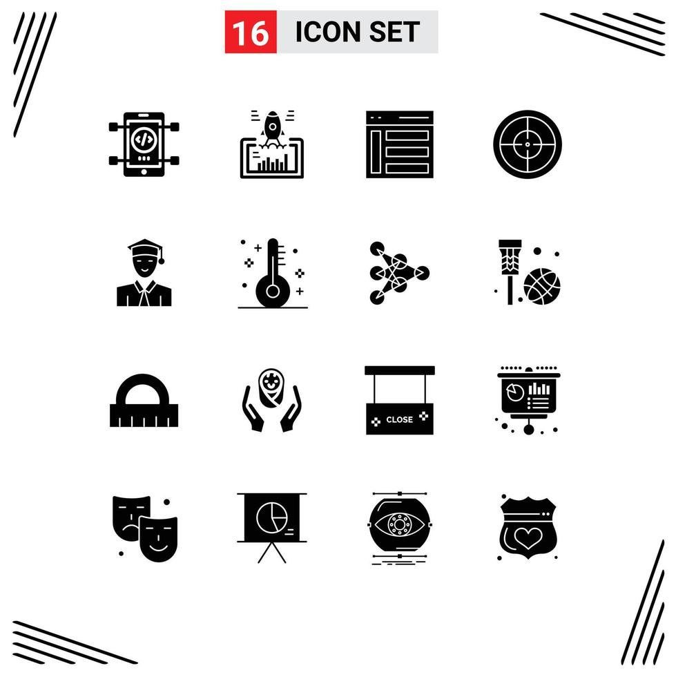 Set of 16 Vector Solid Glyphs on Grid for student badge web army sidebar Editable Vector Design Elements