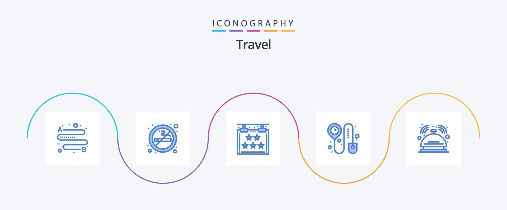 Paquete de 5 iconos de viaje azul que incluye habitación. mayordomo. hotel. campana. registrarse vector