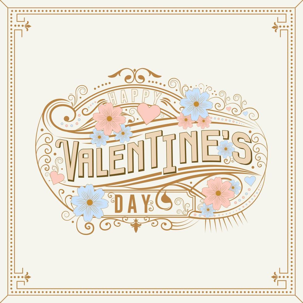 Happy Valentine's day beautiful vintage text, hand lettering typography poster white background. Vector illustration. Romantic quote postcard, card, invitation, banner template.