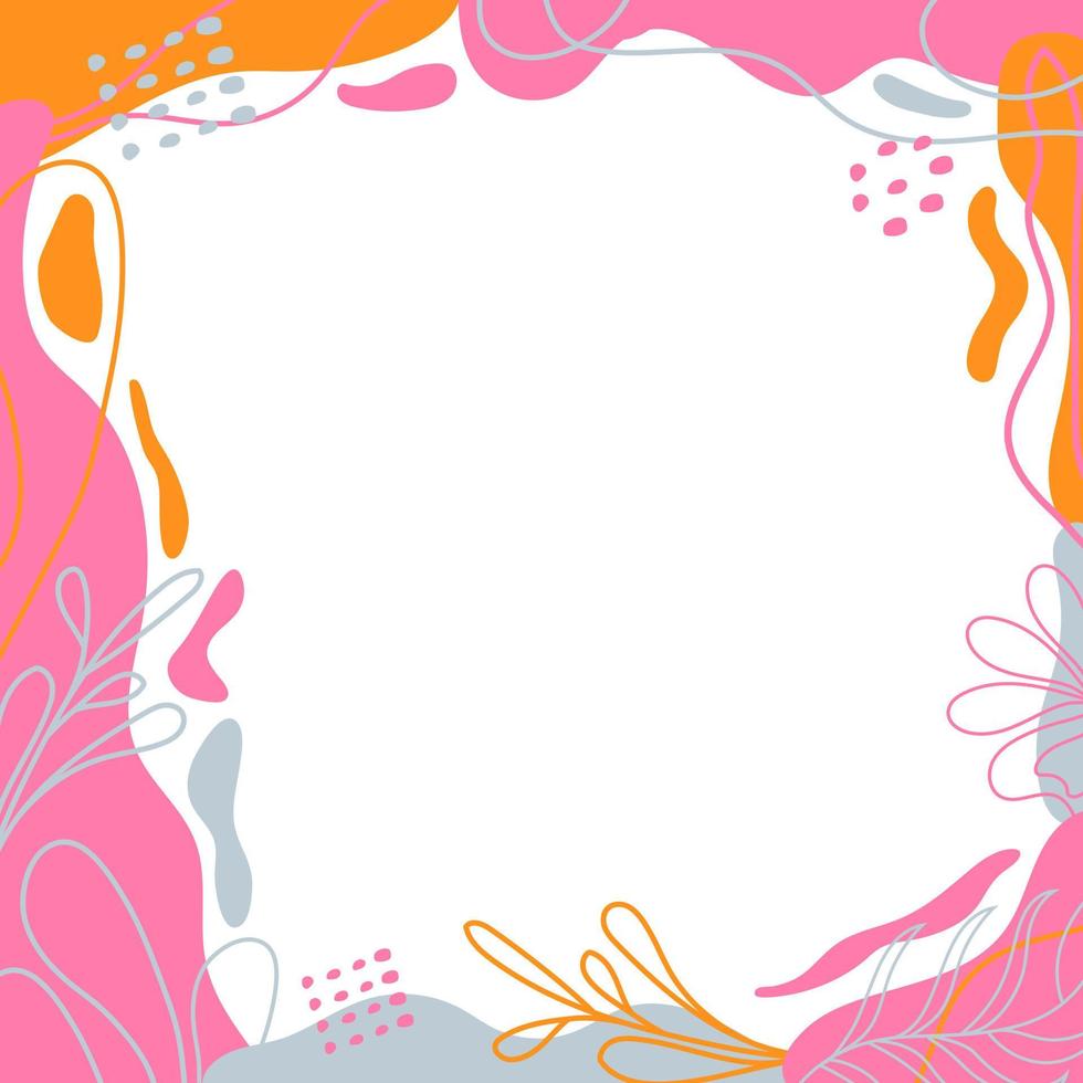 Vector organic abstract background with organic shapes, lines, blobs, leaves, flower, outline, dots.