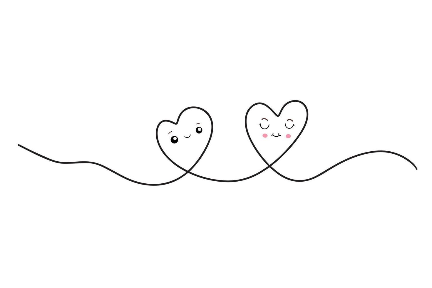 Continuous drawing of two hearts. A pair of hearts. Fashionable