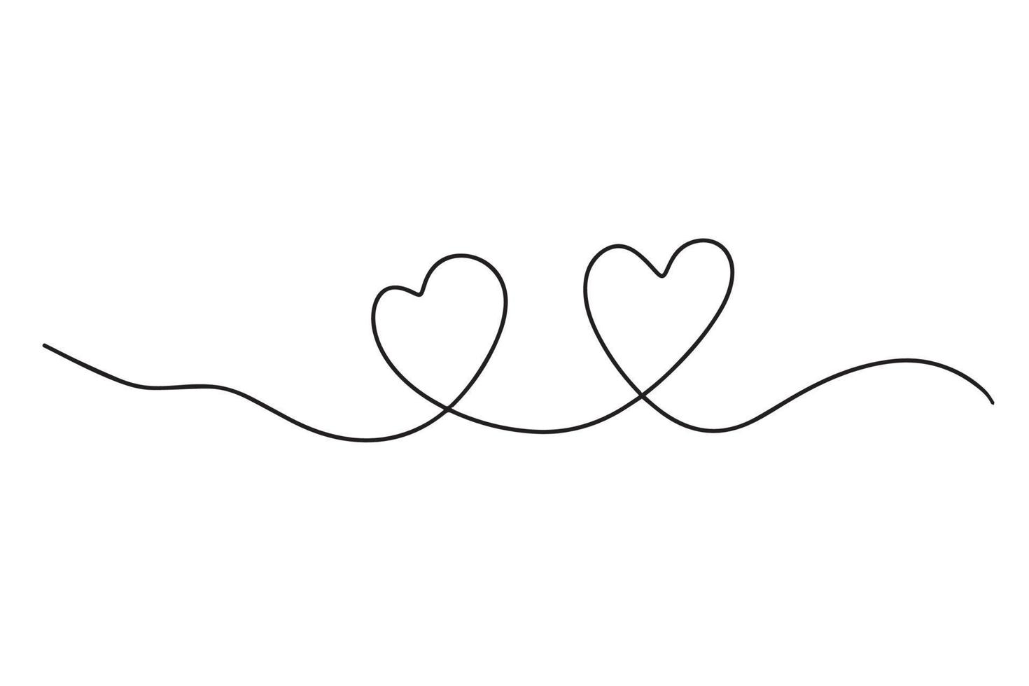 dibujo continuo de dos corazones. un par de corazones. ilustración minimalista de moda. dibujo abstracto de una linea vector