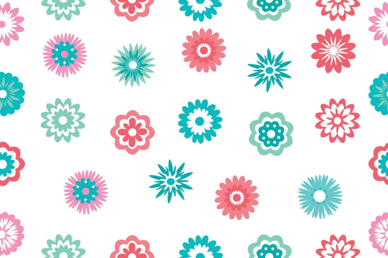 Background of multi-colored decorative flowers isolated on a white background. Cute bright flowers, vector illustration