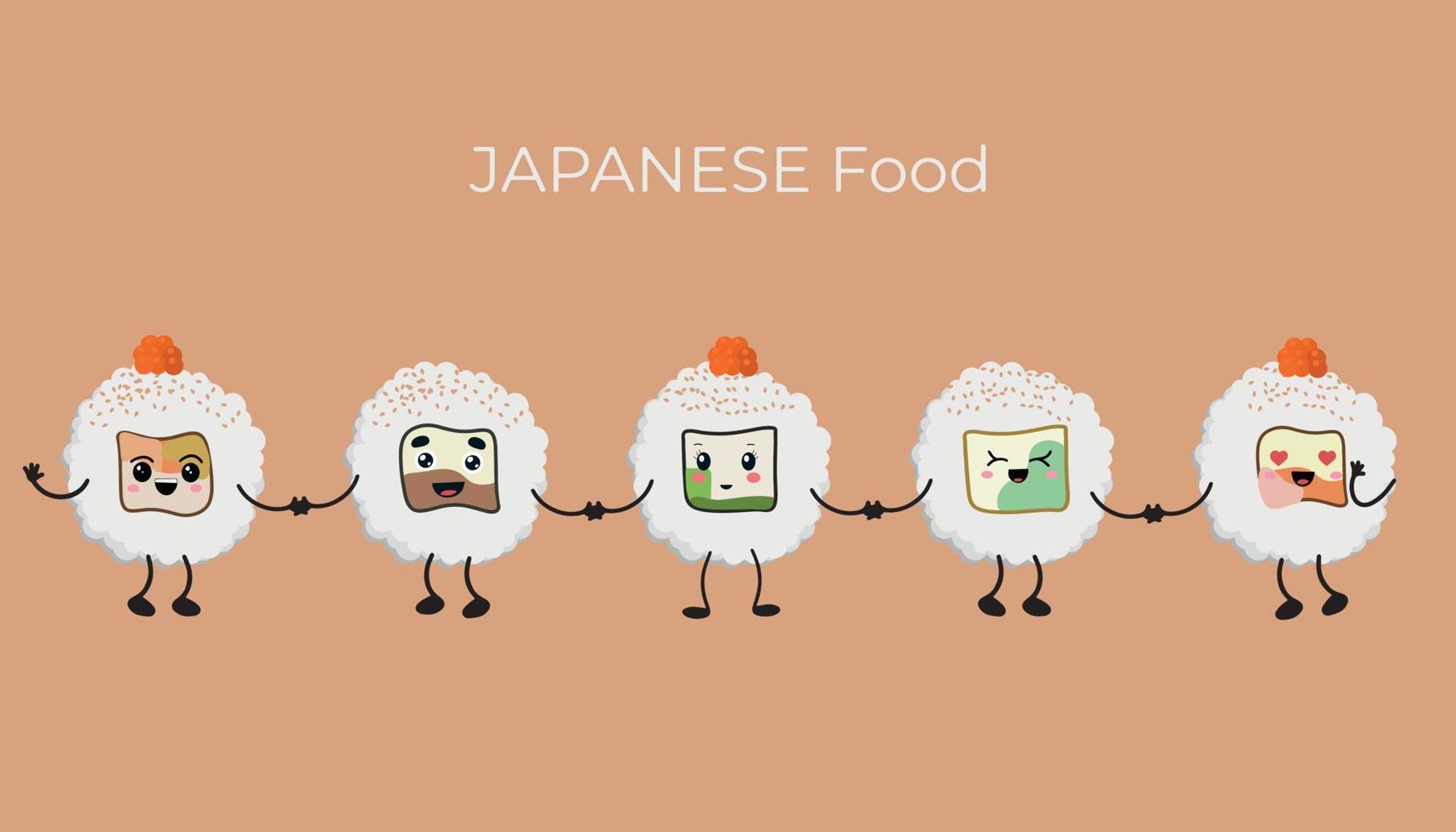 Vector illustration of Onigiri in the style of kawaii. Japanese fast food made of rice with a filling formed in the form of a triangle of nori seaweed