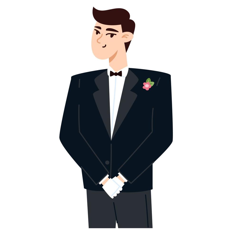novio en la boda, ilustración de estilo plano vector