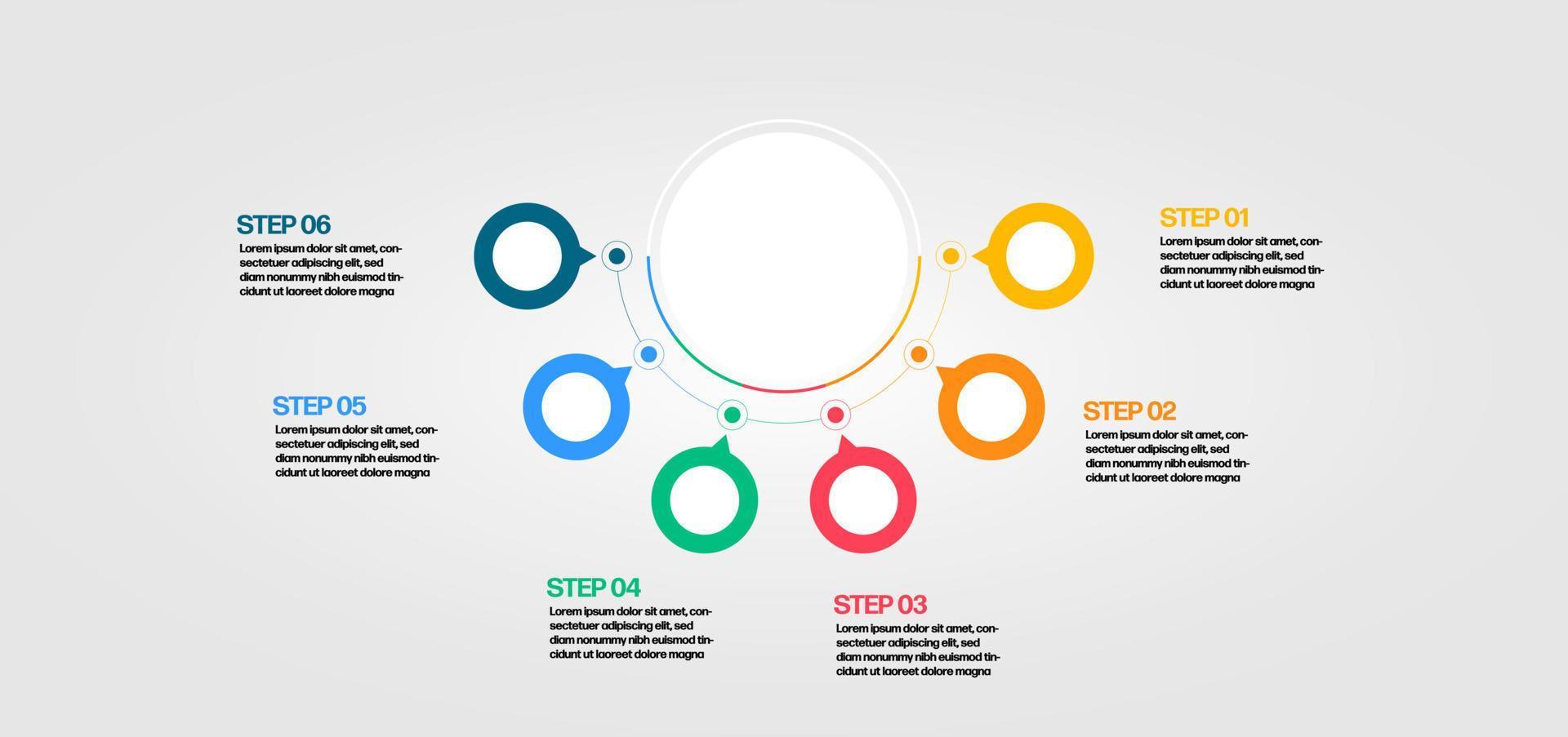 Vector circle infographic, cycle diagram, graph, presentation chart. Business infographics concept with 6 options, parts, and steps. Business Infographic processes. Creative concept for infographic