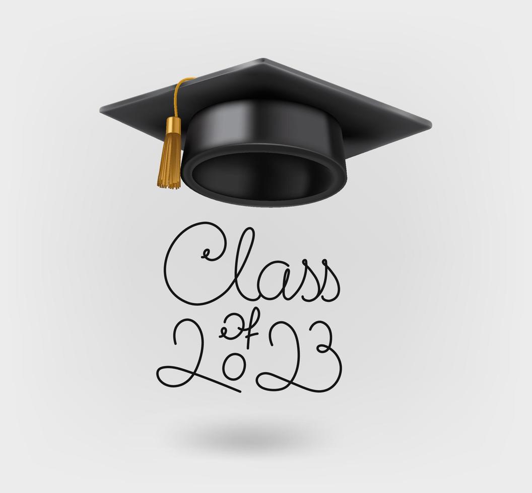 Graduation class of 2023 concept with gdaruation cap. 3d vector icon isolated on white background