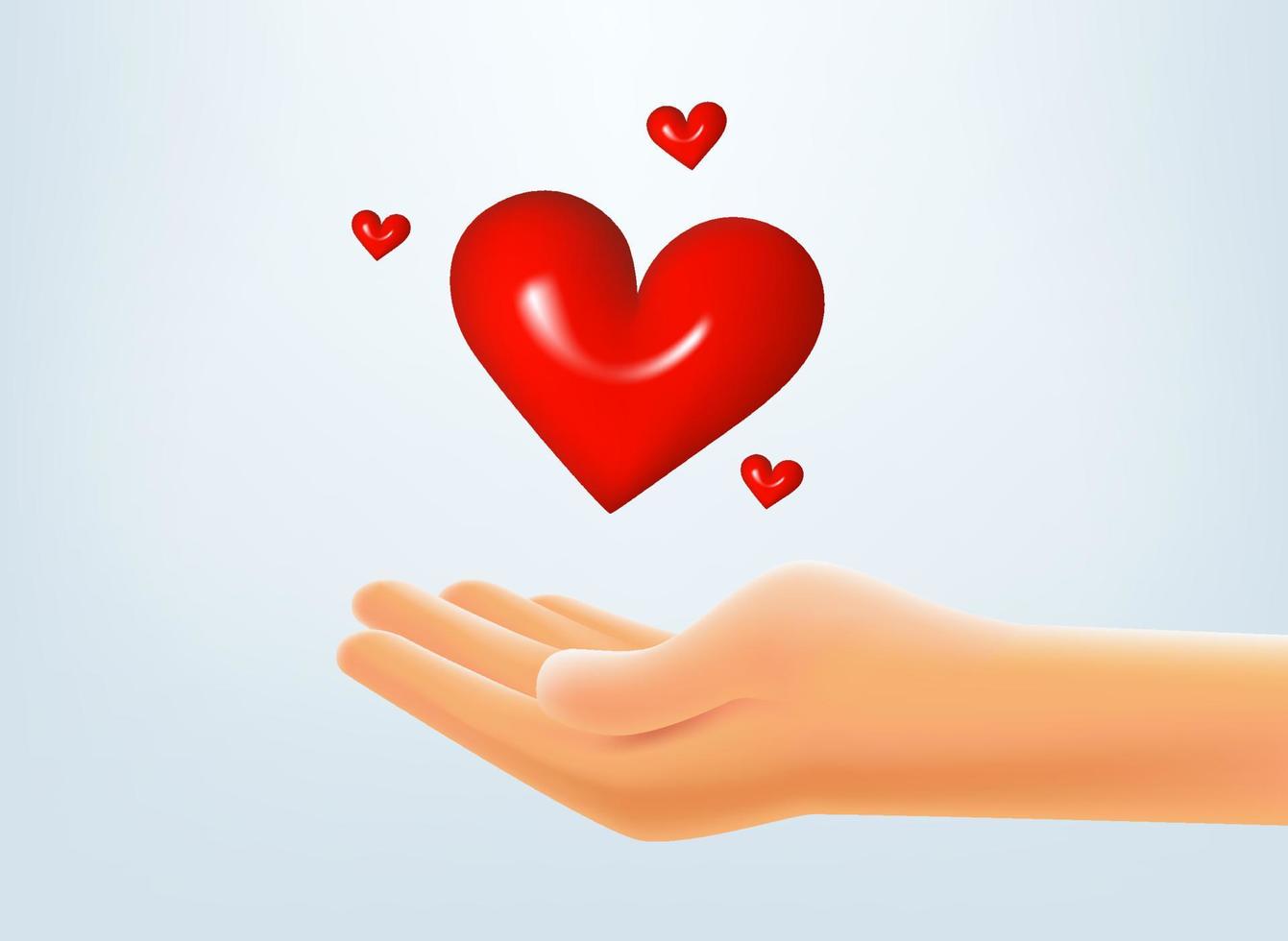 Hand with red heart. 3d vector mobile application icon with notification