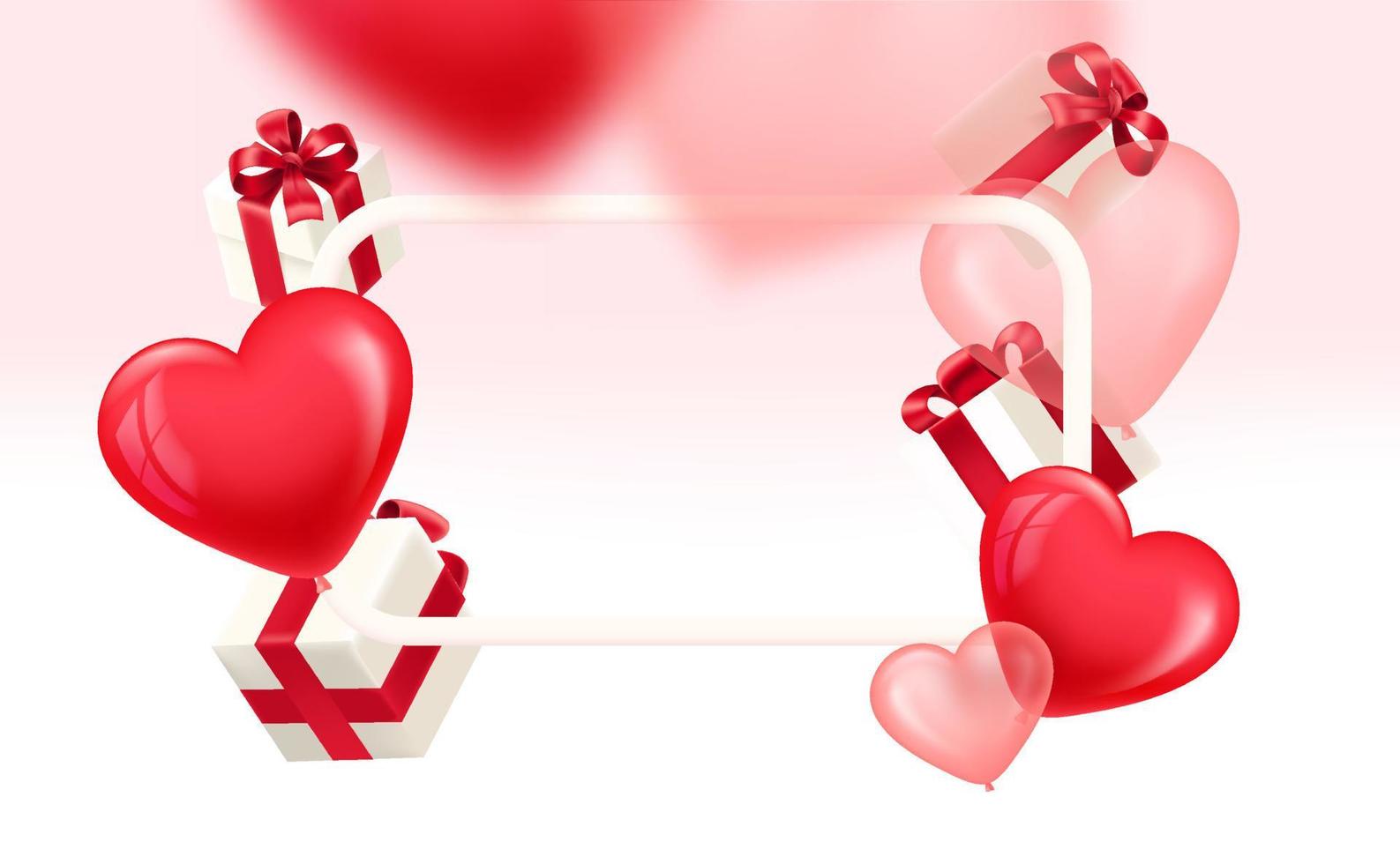 Valentines Day banner with white frame. 3d vector