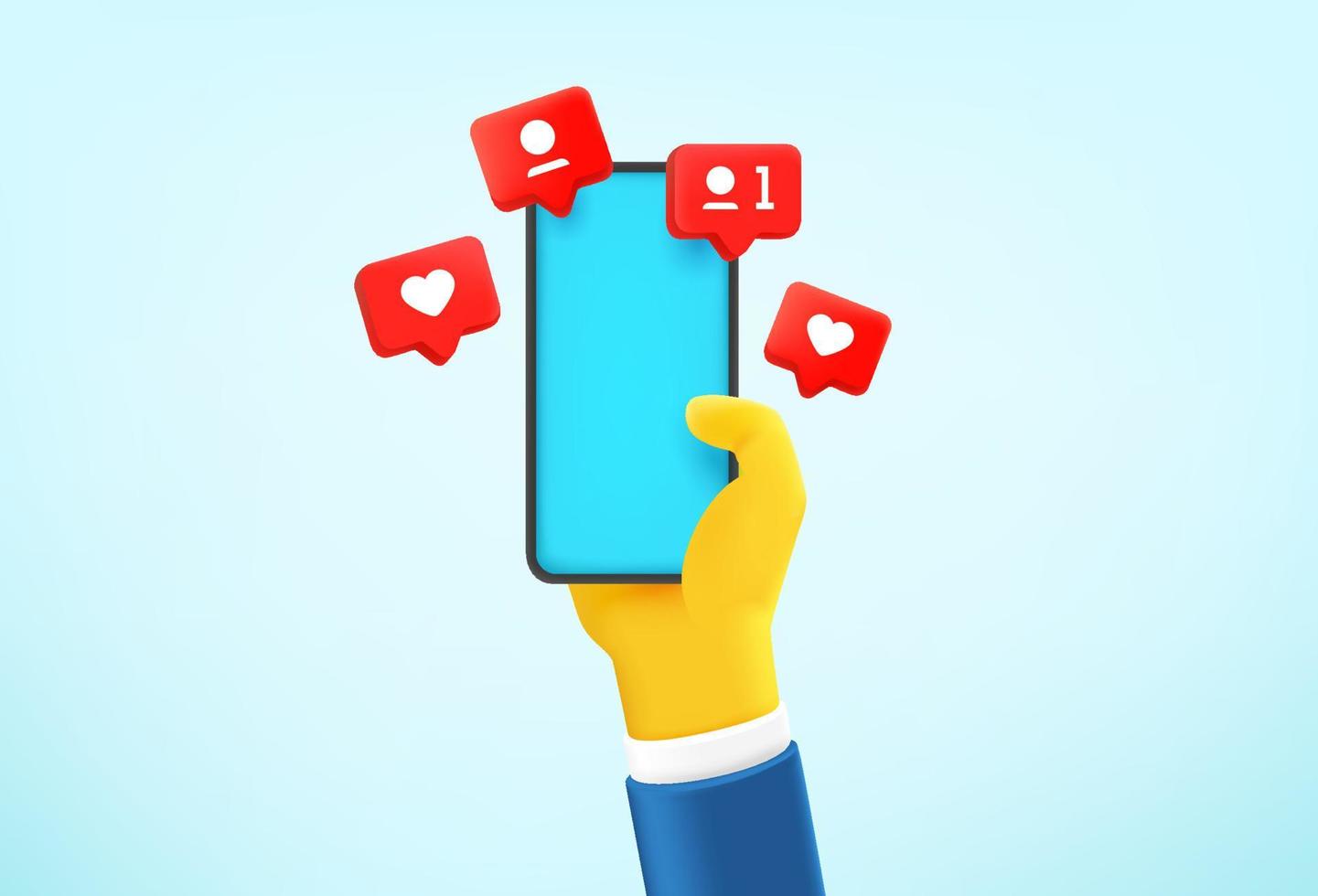 Man holding smartphone with social media notifications vector