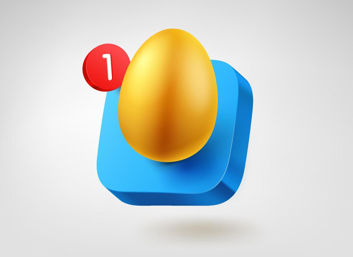 Golden easter egg on blue button. 3d vector mobile application icon