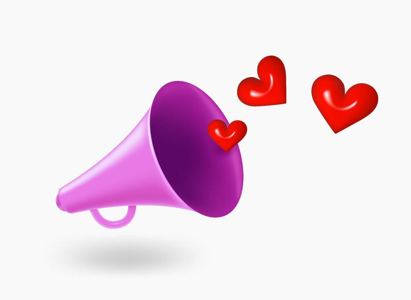 Loudspeaker with hears. Fall in love concept. 3d vector illustration