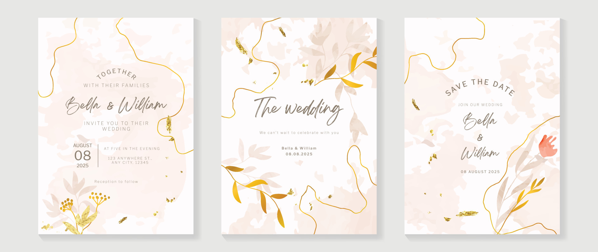 Luxury wedding invitation card background with golden texture line art  template. Watercolor flower and botanical leaf branch background. Design  illustration for wedding and vip cover template, banner. 17187714 Vector  Art at Vecteezy