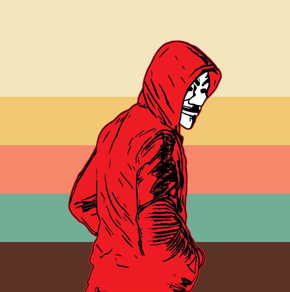 Mystery Red Hoodie Man In Fawkes Mask vector