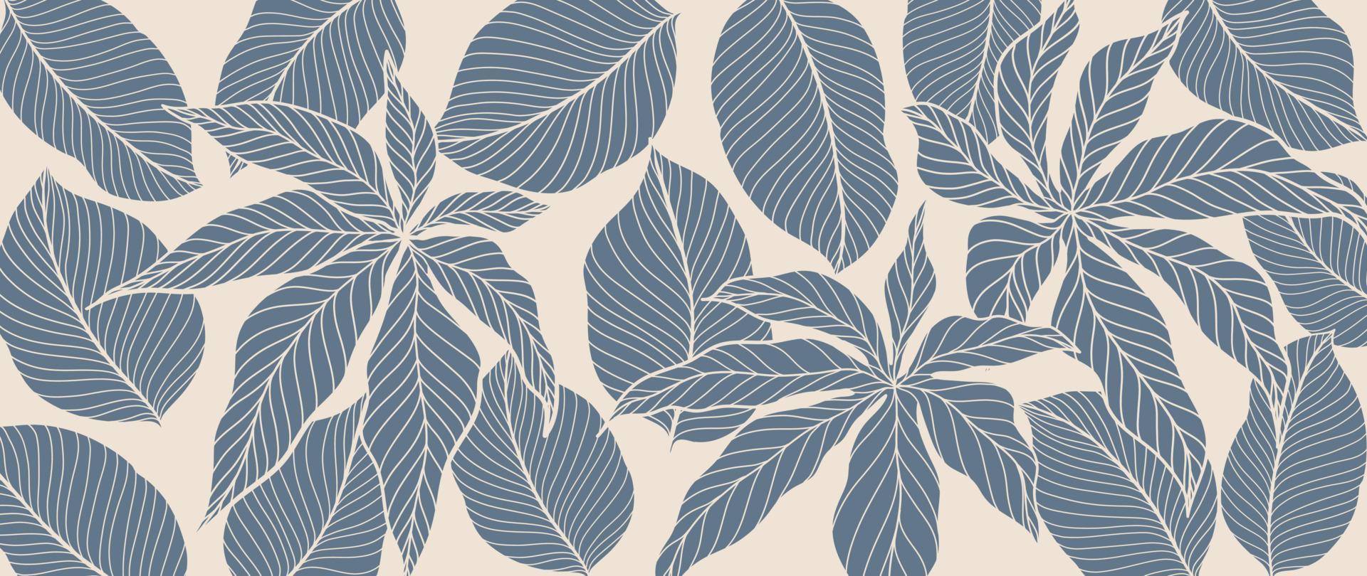 Botanical foliage line art background vector illustration. Tropical palm leaves drawing contour style pattern background. Design for wallpaper, home decor, packaging, print, poster, cover, banner.