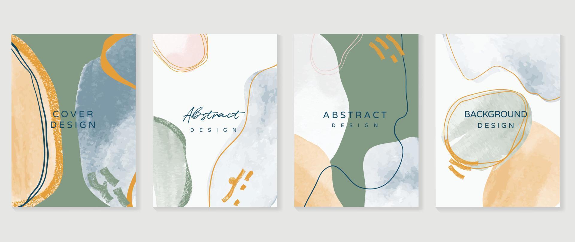 Abstract design cover set vector illustration. Creative background template with abstract watercolor organic shapes and line arts. Design for greeting card, invitation, social media, poster, banner.