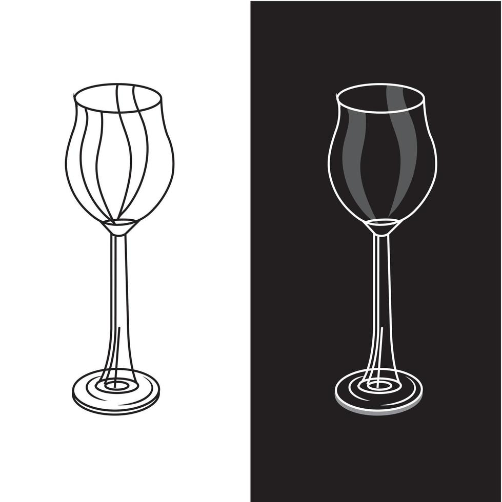 Wine glass in doodle style on a white and black background. Vector illustration.