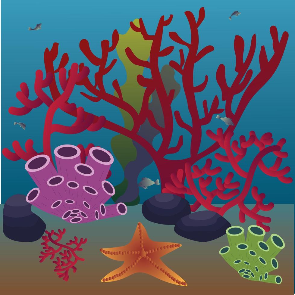 Flora and fauna of the underwater world. Vector illustration.