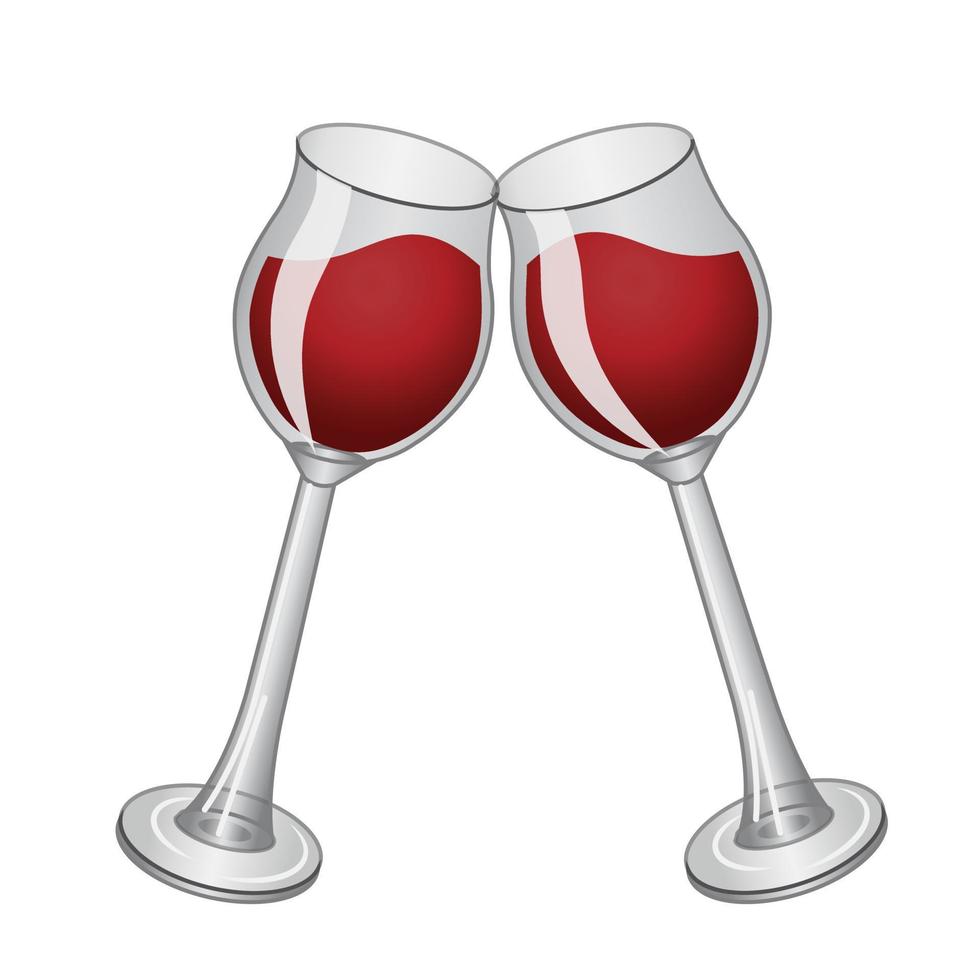 Two glasses of wine clink. Realistic vector illustration isolated on white background.