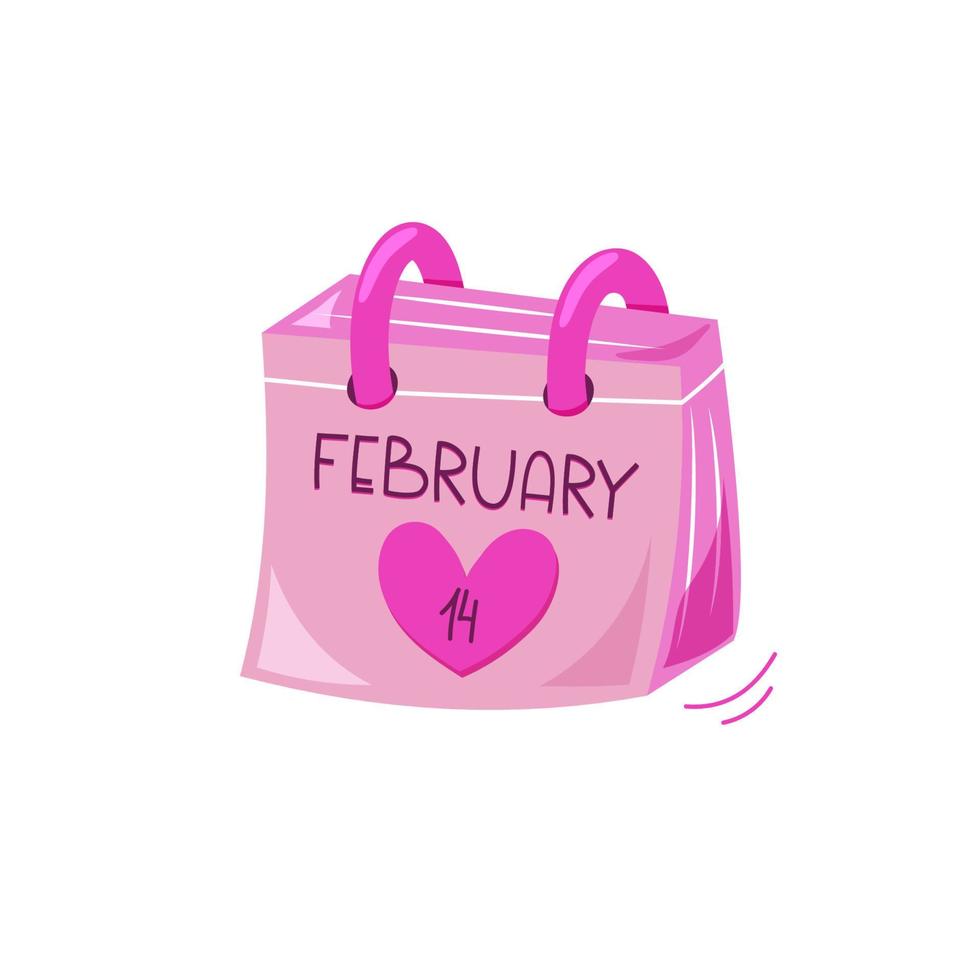 Calendar for Valentines day. February 14 date. Pink Tear-off calendar for greeting cards vector