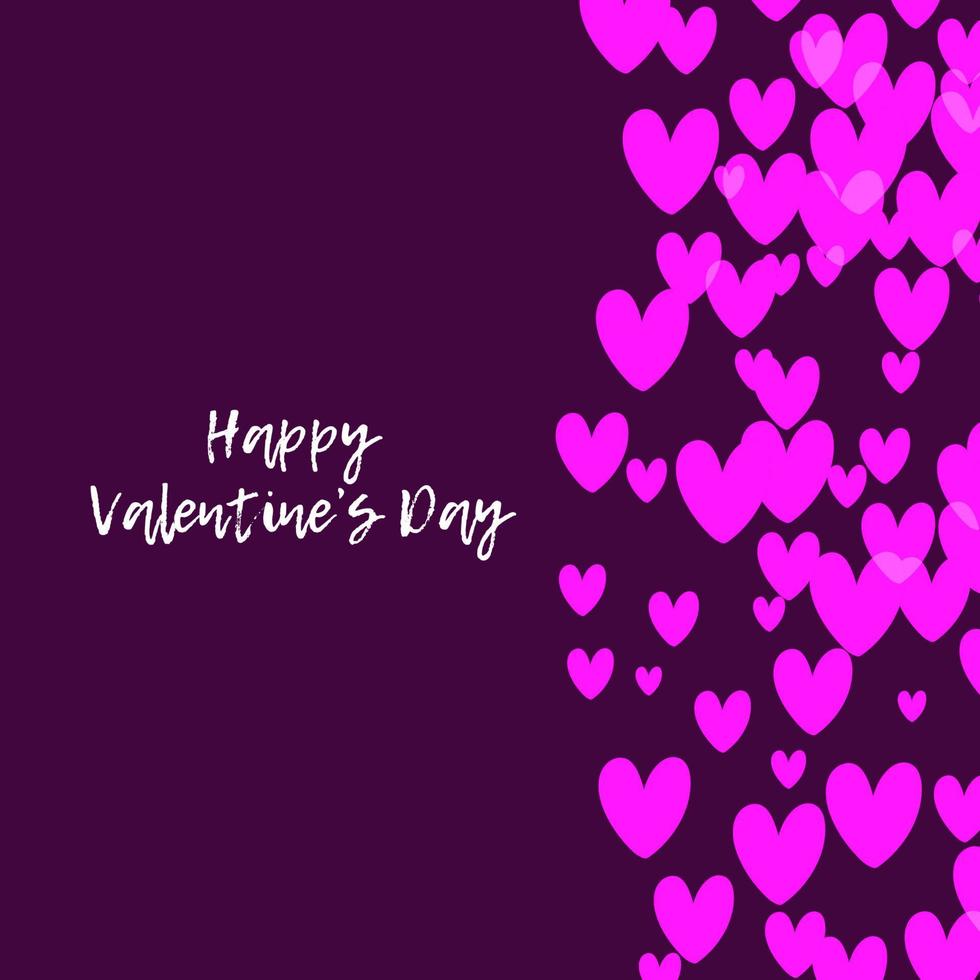 Happy Valentines Day poster with flying pink hearts big and small sizes and with quote. Vector