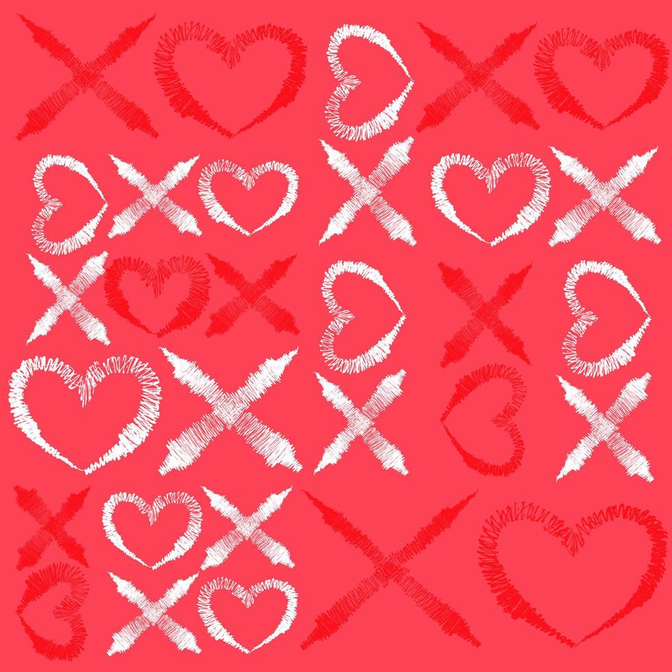 Greeting Valentines Day card with XO heart game background. Love game vector
