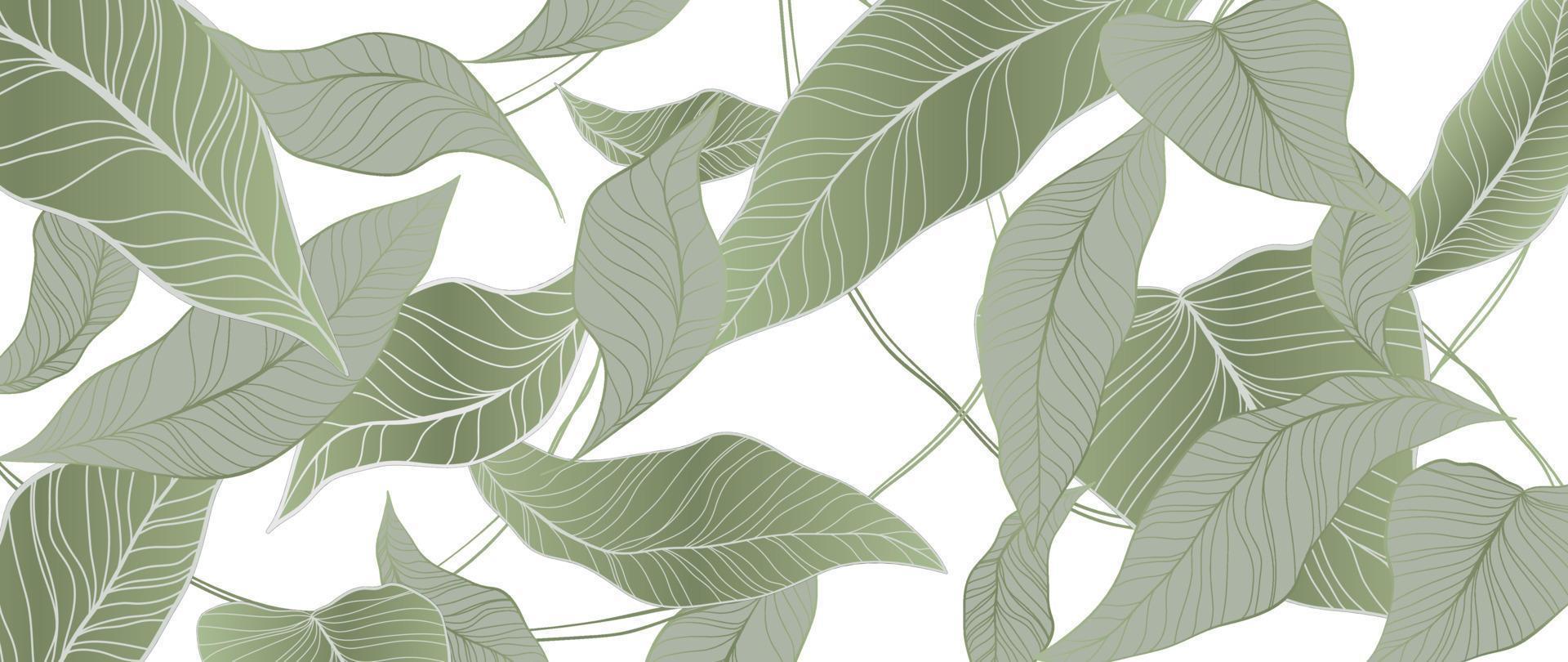 Botanical foliage line art background vector illustration. Tropical palm leaves drawing contour style pattern background. Design for wallpaper, home decor, packaging, print, poster, cover, banner.