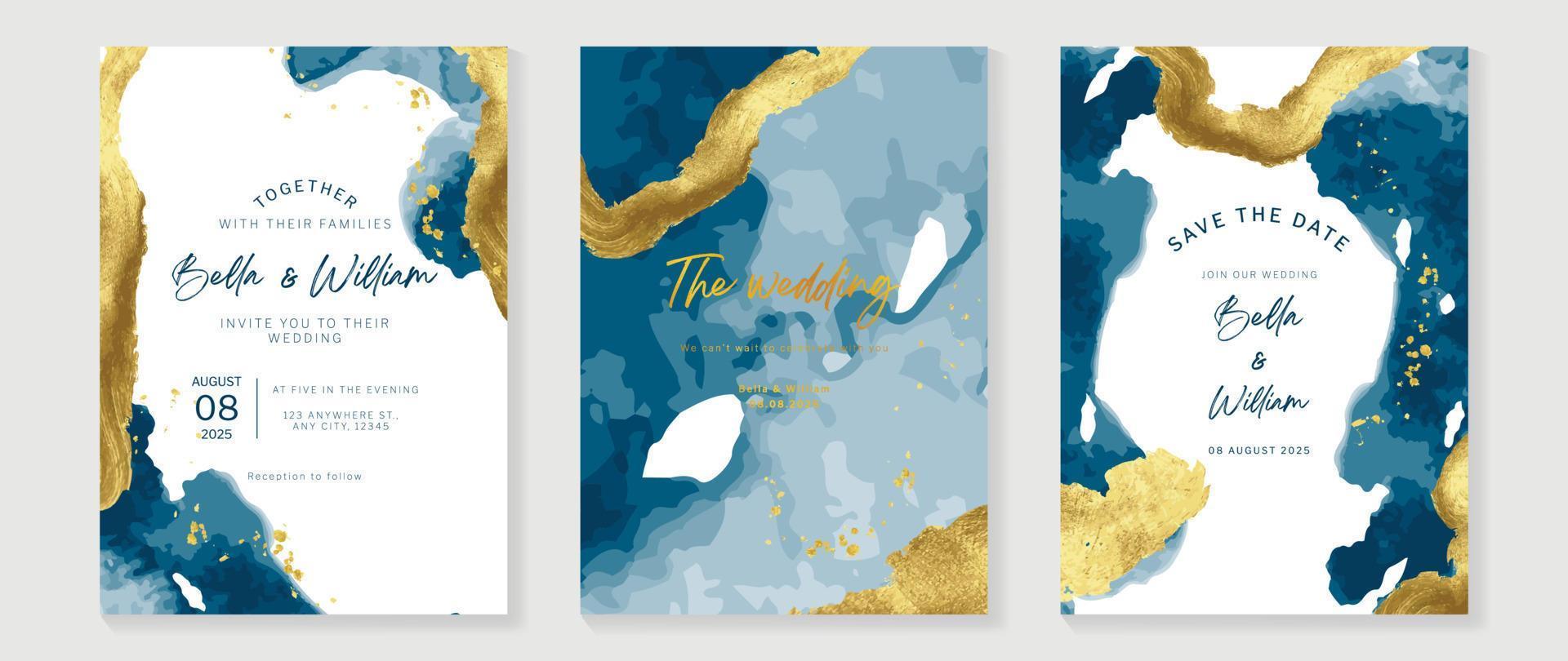 Luxury wedding invitation card background vector. Elegant golden streak texture template with watercolor abstract shape background. Design illustration for wedding and vip cover template, banner. vector