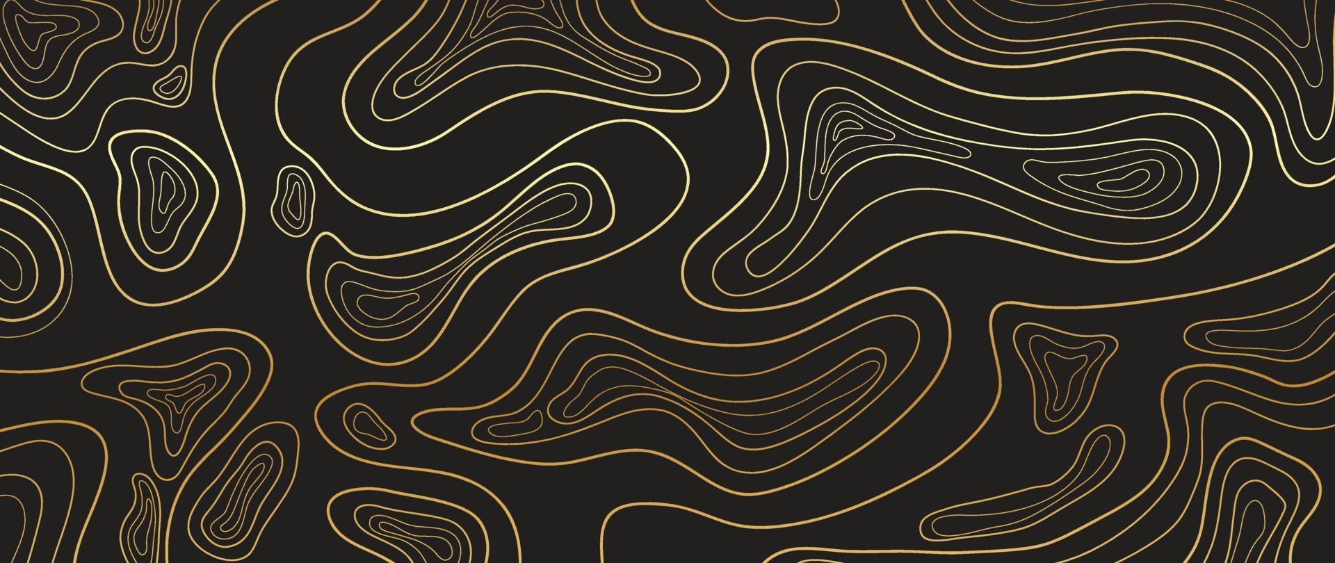 vector de fondo de arte de línea abstracta de oro de lujo. fondo de mapa de terreno topográfico de montaña con textura de líneas doradas. ilustración de diseño para arte mural, tela, embalaje, web, banner, aplicación, papel tapiz.