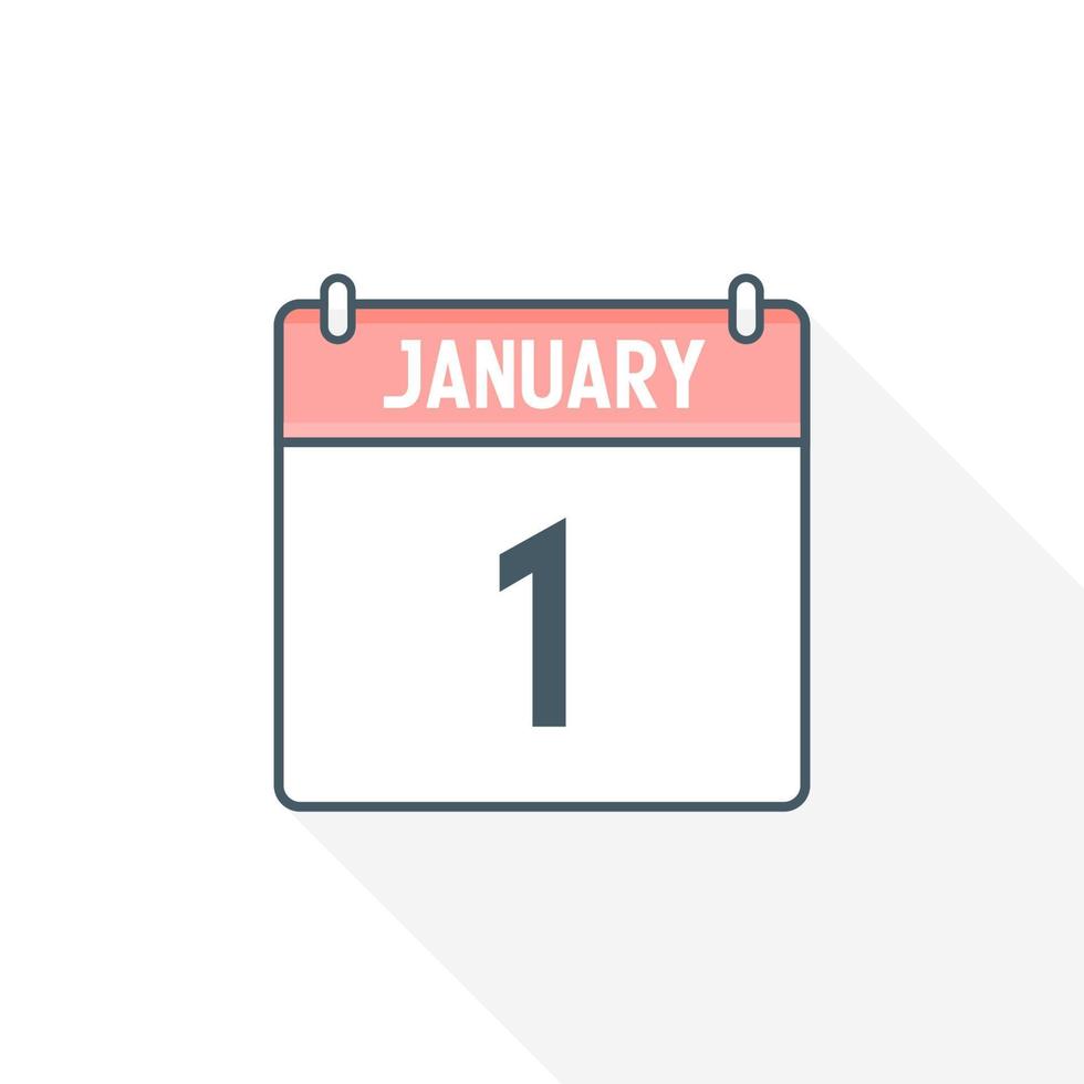 1st January calendar icon. January 1 calendar Date Month icon vector illustrator