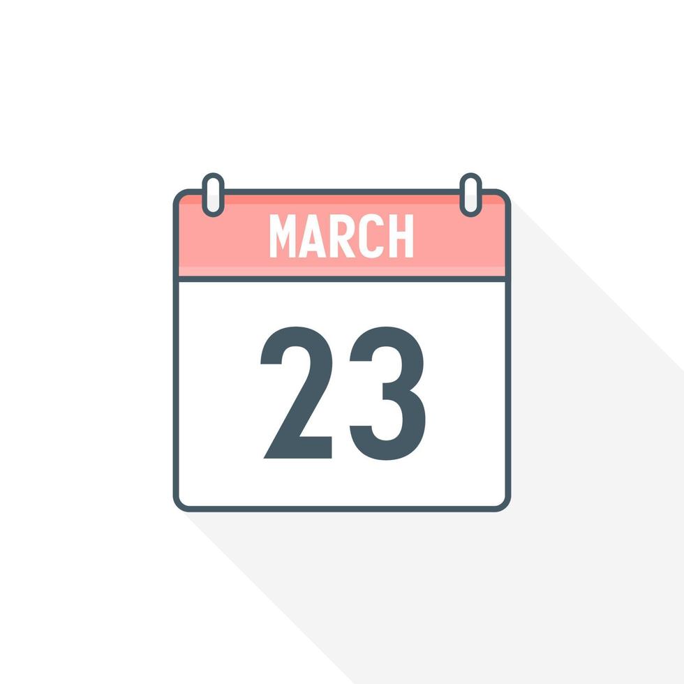 23rd March calendar icon. March 23 calendar Date Month icon vector illustrator