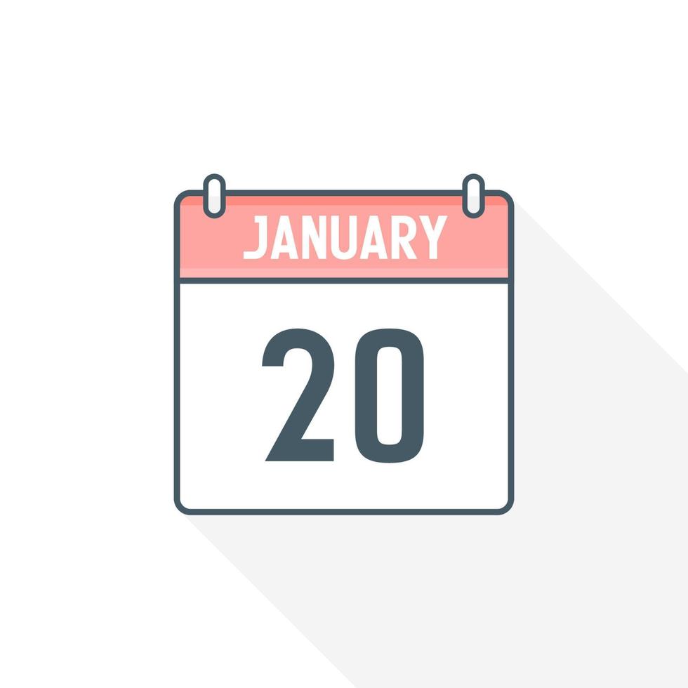 20th January calendar icon. January 20 calendar Date Month icon vector illustrator