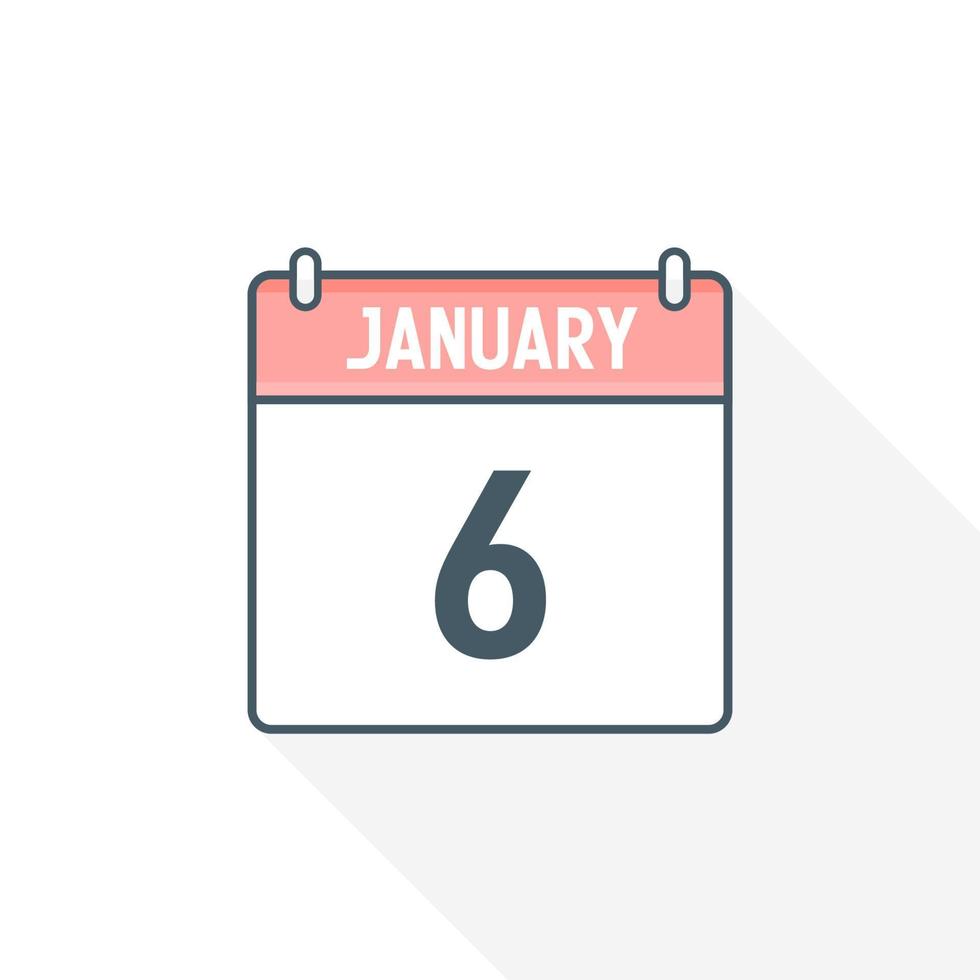 6th January calendar icon. January 6 calendar Date Month icon vector illustrator