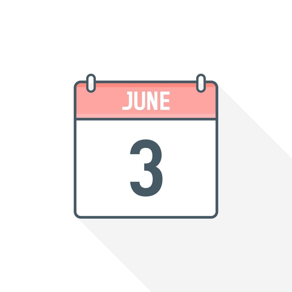 3rd June calendar icon. June 3 calendar Date Month icon vector illustrator